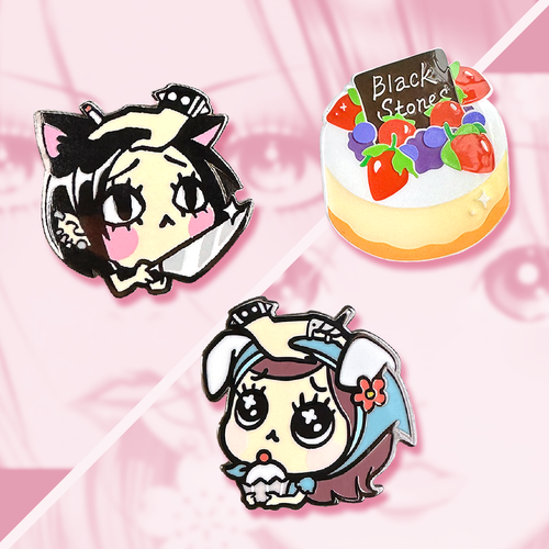 Nana, Hachi, and Black Stones Cake Enamel Pins